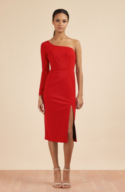 One Shoulder Mid Red