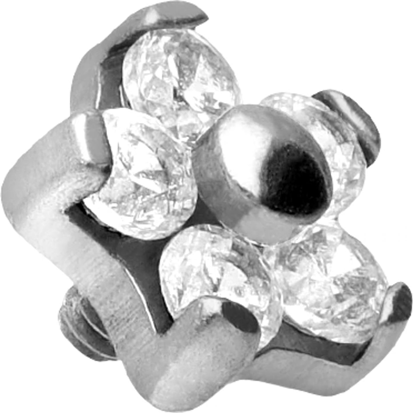 Titanium screw-in attachment with external thread FLOWER WITH 5 CRYSTALS