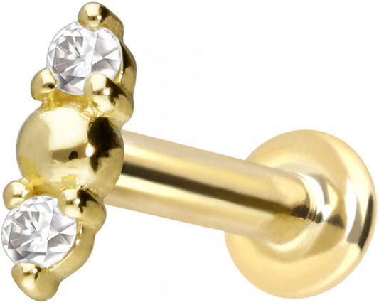 14 carat labret with internal thread 2 MOISSANITES + BALL