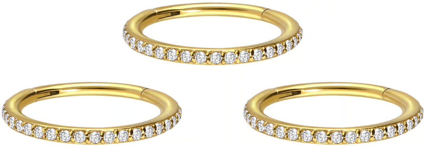 SET Surgical steel segment ring clicker SETTED CRYSTALS