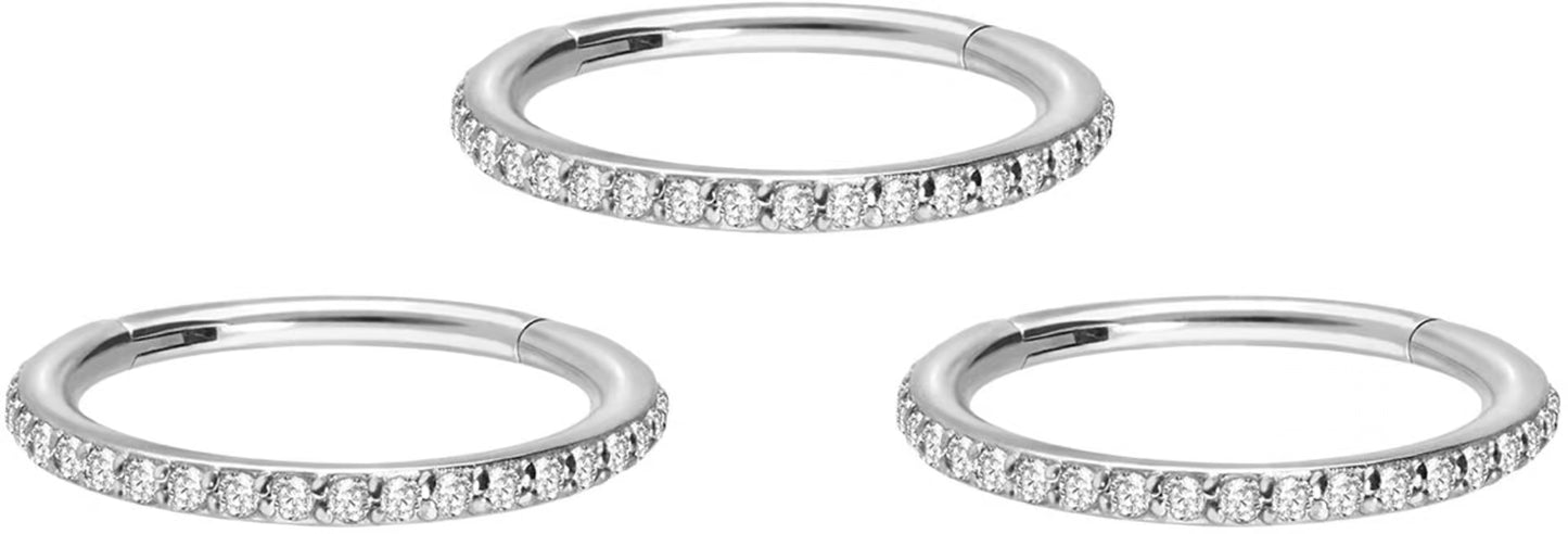 SET Surgical steel segment ring clicker SETTED CRYSTALS