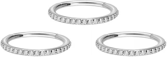 SET Surgical steel segment ring clicker SETTED CRYSTALS