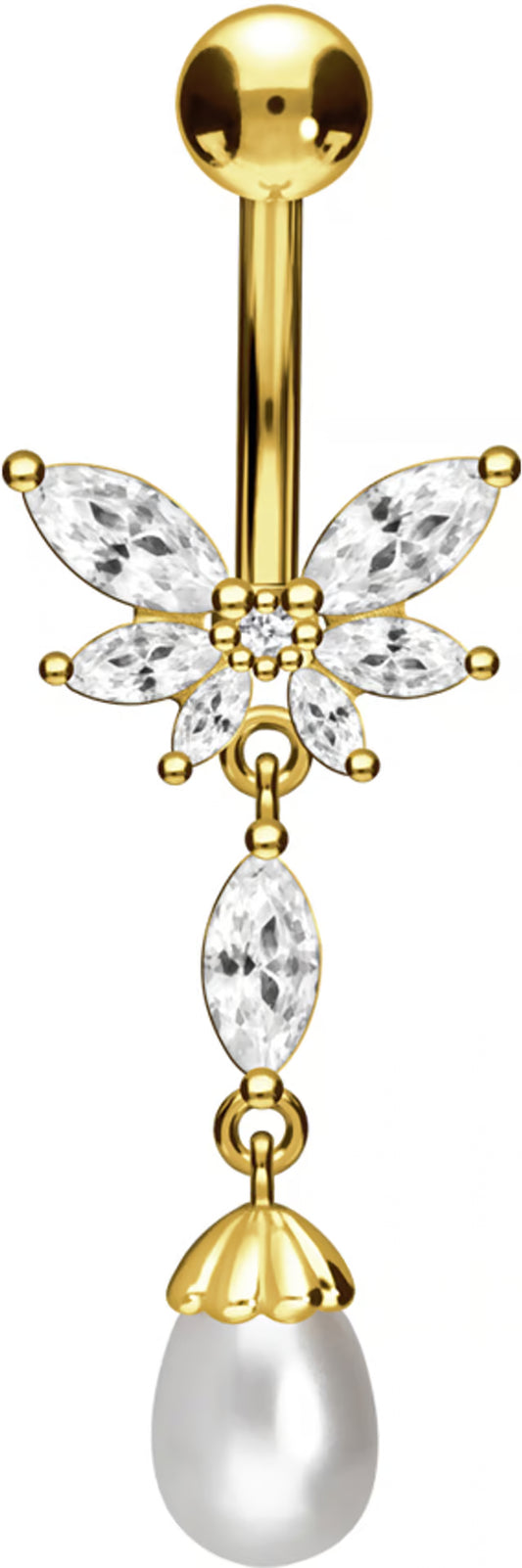 Surgical steel bananabell BUTTERFLY + SYNTHETIC PEARL