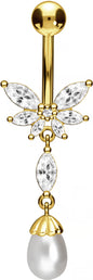Surgical steel bananabell BUTTERFLY + SYNTHETIC PEARL