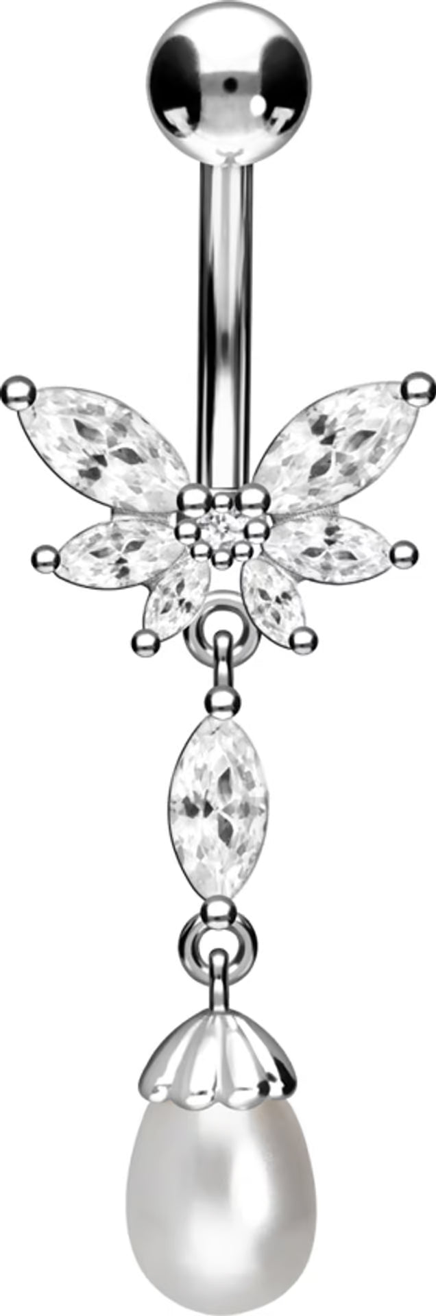 Surgical steel bananabell BUTTERFLY + SYNTHETIC PEARL