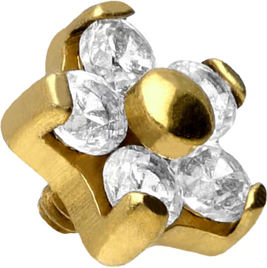 Titanium screw-in attachment with external thread FLOWER WITH 5 CRYSTALS