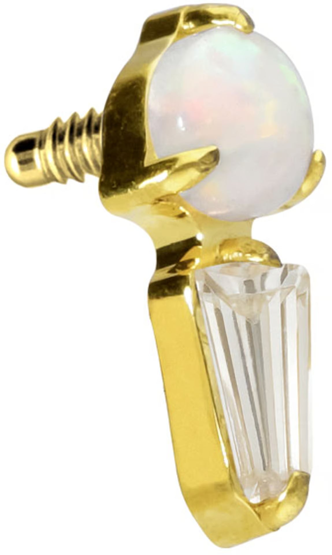 Titanium screw-in attachment with external thread SYNTHETIC OPAL + CRYSTAL RECTANGLE