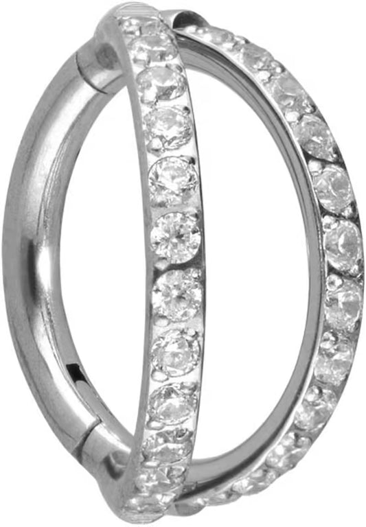 Titanium segment ring clicker 2 RINGS + SETTED CRYSTALS